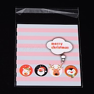 Rectangle OPP Cellophane Bags for Christmas, with Cartoon Pattern, Pearl Pink, 14x9.9cm, Unilateral Thickness: 0.035mm, Inner Measure: 11x9.9cm, about 95~100pcs/bag(OPC-L001-37)