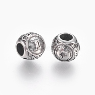 316 Surgical Stainless Steel European Beads, Large Hole Beads, Rondelle, Gemini, Antique Silver, 10x9mm, Hole: 4mm(STAS-P212-18P-12)