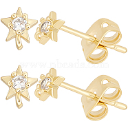 5 Pairs Star Shape Brass Micro Pave Clear Cubic Zirconia Stud Earring Findings, with Vertical Loops, with 10Pcs Ear Nuts, Long-Lasting Plated, Real 18K Gold Plated, 5.5x5mm, Hole: 0.9mm, Pin: 0.8mm(ZIRC-BBC0002-55)