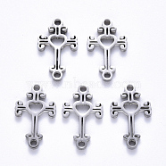 201 Stainless Steel Links Connectors, Laser Cut, Cross with Heart, Stainless Steel Color, 19x12x1.5mm, Hole: 1.6mm(STAS-S114-42)