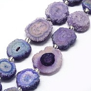 Natural Druzy Quartz Crystal Beads Strands, Solar Quartz, Dyed, Nuggets, Medium Purple, 14~22x13~20x4~6mm, Hole: 1.5~2mm, about 9~12pcs/strand, 7.7~7.9 inch(19.5~20cm)(G-F582-A02)