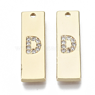 Brass Micro Pave Cubic Zirconia Pendants, Nickel Free, Rectangle with Letter.B, Clear, Real 18K Gold Plated, 25x8x2mm, Hole: 1.6mm(KK-N232-57-NF)