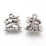 Tibetan Style Alloy Charms, Rabbit, Cadmium Free & Nickel Free & Lead Free, Antique Silver, 14.5x13x2mm, Hole: 1.5mm(X-TIBEP-T002-45AS-NR)