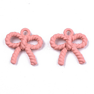 UV Plated Alloy Charms, Spray Painted, Cadmium Free & Lead Free, Twist Bowknot, Light Coral, 13x12x3mm, Hole: 1.4mm(X-PALLOY-S181-032B-RS)