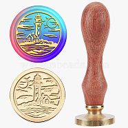 Wax Seal Stamp Set, Sealing Wax Stamp Solid Brass Head,  Wood Handle Retro Brass Stamp Kit Removable, for Envelopes Invitations, Gift Card, Lighthouse, 83x22mm, Stamps: 25x14.5mm(AJEW-WH0208-1214)