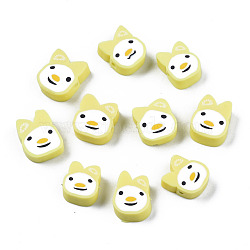 Handmade Polymer Clay Beads, Rabbit, Pale Goldenrod, 9~12x8~9x4mm, Hole: 1.5mm(CLAY-N011-030F)