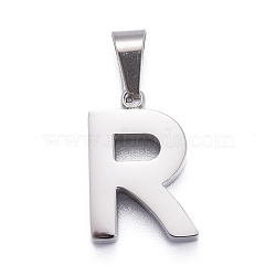 304 Stainless Steel Letter Pendants, Manual Polishing, Alphabet, Stainless Steel Color, Letter.R, 18x12.5x4mm, Hole: 7x3.5mm(STAS-H127-R-P)