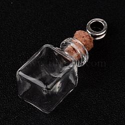 Cuboid Glass Wishing Bottle European Dangle Charms, with Alloy Tube Bails and Iron Findings, Antique Silver, 47mm, Hole: 4.5mm, Capacity: 2ml(0.06 fl. oz)(PALLOY-JF00162-04)