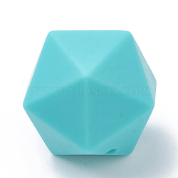 Food Grade Eco-Friendly Silicone Focal Beads, Chewing Beads For Teethers, DIY Nursing Necklaces Making, Icosahedron, Turquoise, 16.5x16.5x16.5mm, Hole: 2mm(SIL-T048-14mm-06)