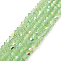 Baking Painted Glass Beads Strands, Imitation Opalite, Faceted, AB Color Plated, Bicone, Light Green, 4.5x4mm, Hole: 0.8mm, about 88~89pcs/strand, 13.11''(33.3cm)(DGLA-F029-J2mm-A08)