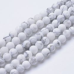 Natural Howlite Beads Strands, Frosted Style, Round, 10~10.5mm, Hole: 1.2mm, about 37~40pcs/strand, 14.9~15.1 inch(38~38.5cm)(G-T055-10mm-02)