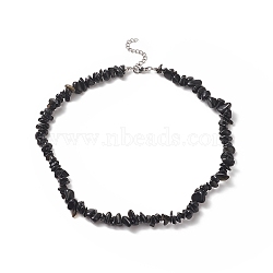 Natural Obsidian Chip Beaded Necklaces with 304 Stainless Steel Lobster Claw Clasp & Chain Extender, Choker Necklace for Women, 15 inch(38.2cm)(NJEW-JN04225-03)