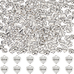 200Pcs Tibetan Style Alloy Charms, Lead Free & Cadmium Free, Heart with Word Love, Antique Silver, 11x10x1.5mm, Hole: 1.5mm(FIND-SC0008-28)