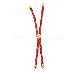Twisted Nylon Cord Silder Bracelets, Link Bracelet Making for Connector Charm, with Long-Lasting Plated Golden Brass Cord End & Alloy Tree of Life, Red, 8-3/4~8-7/8 inch(22.2~22.6cm), Hole: 2mm(DIY-B066-03G-15)