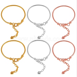 6Pcs 3 Color Brass Snake Chain Bracelets Set for Girl Women, Heart Charm Bracelets, Mixed Color, 7-1/2x1/8 inch(19cm), 3pcs/color(BJEW-SZ0001-80)