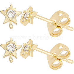 5 Pairs Star Shape Brass Micro Pave Clear Cubic Zirconia Stud Earring Findings, with Vertical Loops, with 10Pcs Ear Nuts, Long-Lasting Plated, Real 18K Gold Plated, 5.5x5mm, Hole: 0.9mm, Pin: 0.8mm(ZIRC-BBC0002-55)