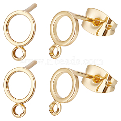 20Pcs Brass Ring Stud Earring Findings, with Horizontal Loops & Raw(Unplated) Silver Pins & Plastic Protector & 20Pcs Friction Ear Nuts, Real 18K Gold Plated, 8x6mm, Hole: 1mm, Pin: 0.7mm(KK-BBC0008-18)