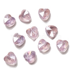 Electroplate Glass Beads, AB Color Plated, Faceted, Heart, Pearl Pink, 10x10x6.5mm, Hole: 1mm(EGLA-Q091-10mm-A16)