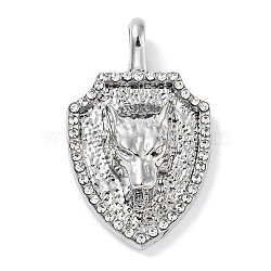 Alloy Rhinestone Pendants, Wolf, Platinum, 45.5x27.5x11mm, Hole: 6.5x5mm(ALRI-S001-05)