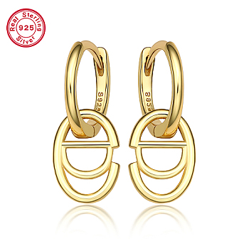Real 18K Gold Plated 925 Sterling Silver Hoop Earrings, Initial Letter Drop Earrings, with S925 Stamp, Letter D, 20x8.5mm