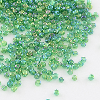 Round Glass Seed Beads, Transparent Colours Rainbow, Round, Dark Green, 2mm