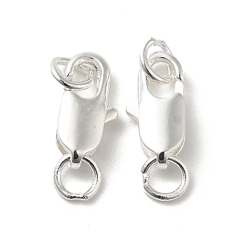 Brass Lobster Claw Clasps, with Jump Rings, 925 Sterling Silver Plated, 10.5x5x2.5mm, Hole: 2.5mm