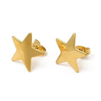 Ion Plating(IP) 304 Stainless Steel Stud Earrings for Women, Star, Real 18K Gold Plated, 15x15.5mm, Pin: 0.8mm