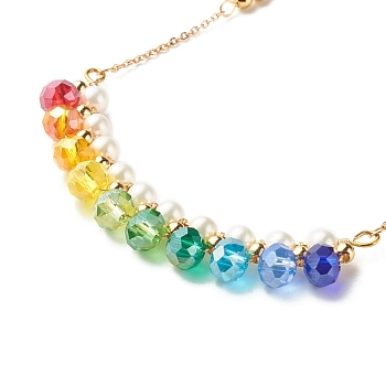 Shell Pearl & Faceted Glass Beads Pendant Necklace for Teen Girl Women, Brass Necklace, Golden, Colorful, 16-1/2 inch(42cm)