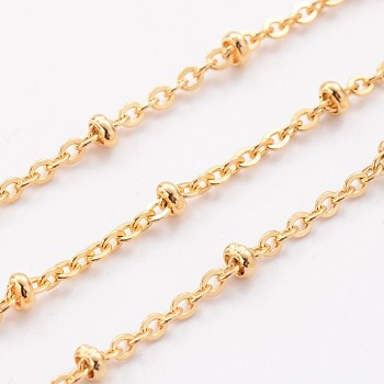 3.28 Feet Ion Plating(IP) 304 Stainless Steel Cable Chains, Satellite Chains, Soldered, with Rondelle Beads, Golden, 2mm