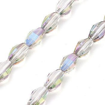 Electroplate Transparent Glass Beads Strands, Oval, Half Rainbow Plated, Faceted, Clear AB, 9.5x5.5mm, Hole: 1.2mm, about 43pcs/strand, 15.94''(40.5cm)