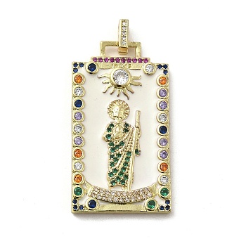 Brass Micro Pave Cubic Zirconia Pendants with Enamel, 
Rectangle, Snow, 39x22x3.5mm, Hole: 4.5x2mm