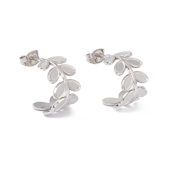 304 Stainless Steel Olive Leaf Wrap Stud Earrings, Half Hoop Earrings for Women, Stainless Steel Color, 16.5x10mm, Pin: 0.7mm