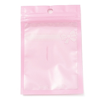 Plastic Packaging Yinyang Zip Lock Bags, Bowknot Print Top Self Seal Pouches, Rectangle, Pink, 12x8x0.15cm, Unilateral Thickness: 2.5 Mil(0.065mm)