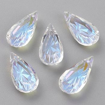 Embossed Glass Rhinestone Pendants, Teardrop, Faceted, Crystal Shimmer, 20x10x5.5mm, Hole: 1.5mm