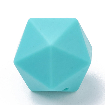 Food Grade Eco-Friendly Silicone Focal Beads, Chewing Beads For Teethers, DIY Nursing Necklaces Making, Icosahedron, Turquoise, 16.5x16.5x16.5mm, Hole: 2mm