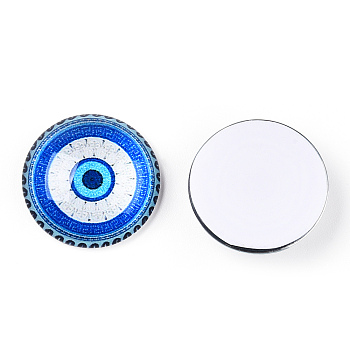 Glass Cabochons, Half Round with Eye, Dodger Blue, 20x6.5mm