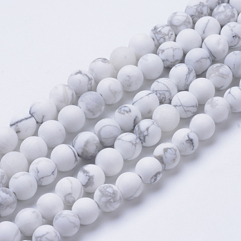 Natural Howlite Beads Strands, Frosted Style, Round, 10~10.5mm, Hole: 1.2mm, about 37~40pcs/strand, 14.9~15.1 inch(38~38.5cm)