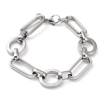 304 Stainless Steel Oval Link Chain Bracelets, with Lobster Claw Clasps, Stainless Steel Color, 8-1/4 inch(21cm)