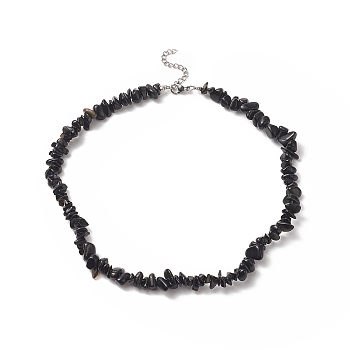 Natural Obsidian Chip Beaded Necklaces with 304 Stainless Steel Lobster Claw Clasp & Chain Extender, Choker Necklace for Women, 15 inch(38.2cm)