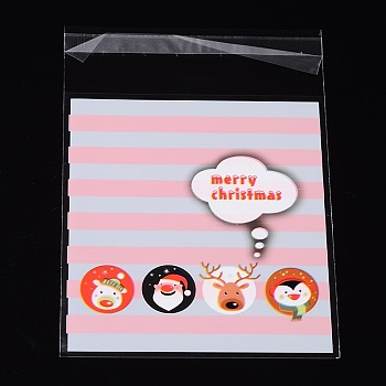 Rectangle OPP Cellophane Bags for Christmas, with Cartoon Pattern, Pearl Pink, 14x9.9cm, Unilateral Thickness: 0.035mm, Inner Measure: 11x9.9cm, about 95~100pcs/bag
