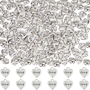 200Pcs Tibetan Style Alloy Charms, Lead Free & Cadmium Free, Heart with Word Love, Antique Silver, 11x10x1.5mm, Hole: 1.5mm