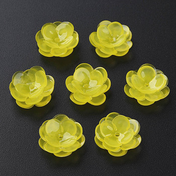 Plastic Beads, Flower, Yellow, 13x13x5.5~6.5mm, Hole: 1~1.4mm