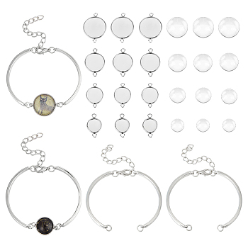 Blank Dome Flat Round Link Bracelet Making Kit, Including Alloy Bracelet Making, 304 Stainless Steel Cabochon Connector Settings, Glass Cabochons, Stainless Steel Color, 36Pcs/box