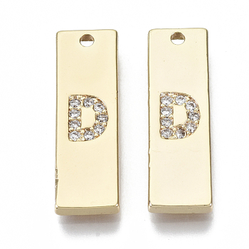 Brass Micro Pave Cubic Zirconia Pendants, Nickel Free, Rectangle with Letter.B, Clear, Real 18K Gold Plated, 25x8x2mm, Hole: 1.6mm