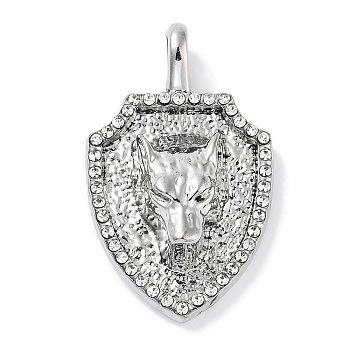 Alloy Rhinestone Pendants, Wolf, Platinum, 45.5x27.5x11mm, Hole: 6.5x5mm