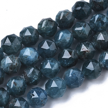 Natural Apatite Beads Strands, Faceted, Star Cut Round Beads, 8~9mm, Hole: 0.9~1mm, about 23~26pcs/Strand, 7.28 inch~7.68 inch(18.5~19.5cm)