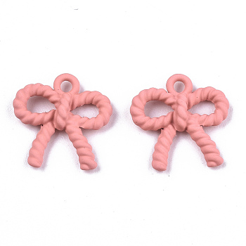 UV Plated Alloy Charms, Spray Painted, Cadmium Free & Lead Free, Twist Bowknot, Light Coral, 13x12x3mm, Hole: 1.4mm