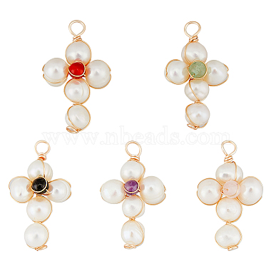 Real 18K Gold Plated Cross Mixed Stone Pendants