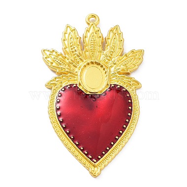 Golden FireBrick Heart Alloy+Enamel Big Pendants