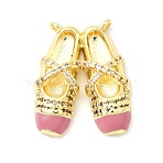 Brass Micro Pave Cubic Zirconia Pendants, with Enamel, Ballet Shoes Charms, Golden, 21x17x5mm, Hole: 1~2mm(KK-F929-10G)